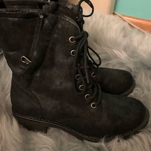 Black “metallic” combat boots